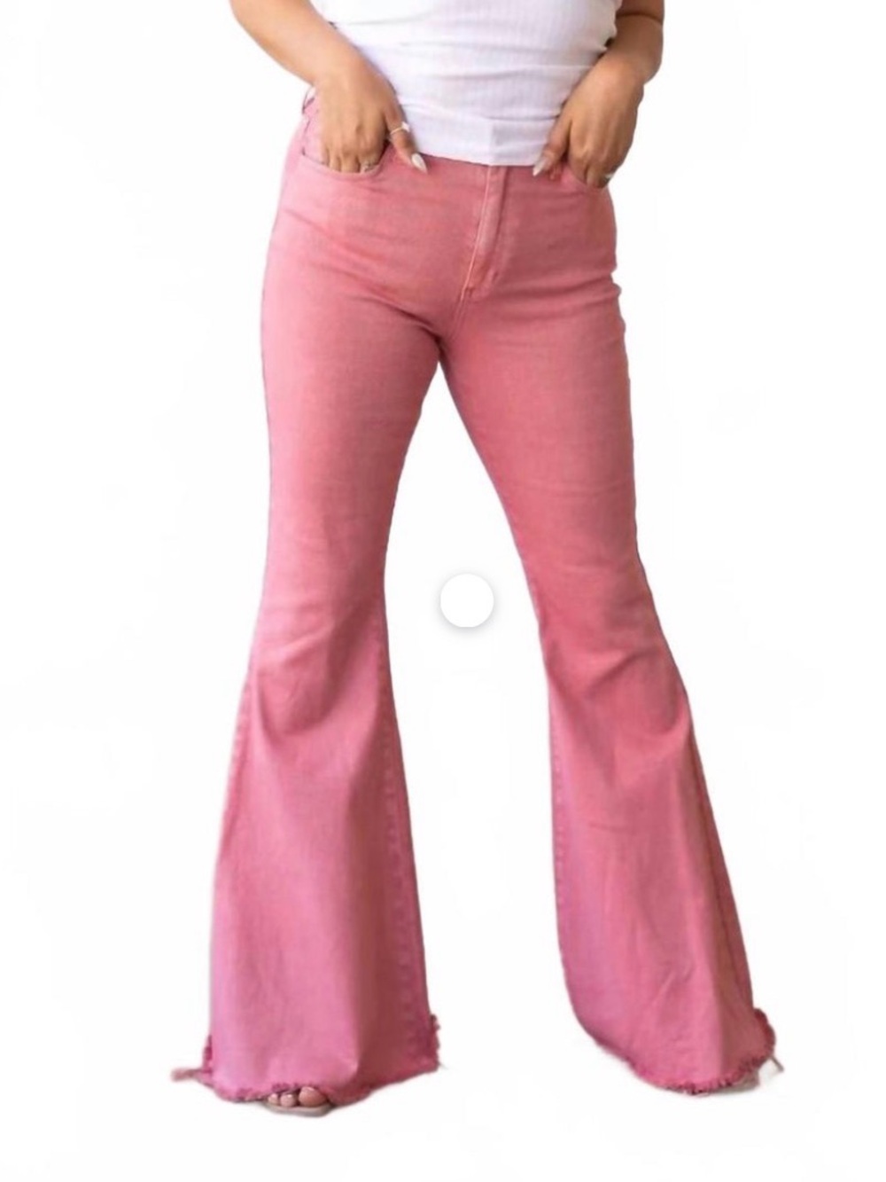 Grace + Emma SZ 2 Pink Bell Bottom Wide Flare Jeans Raw Hem 5 Pocket